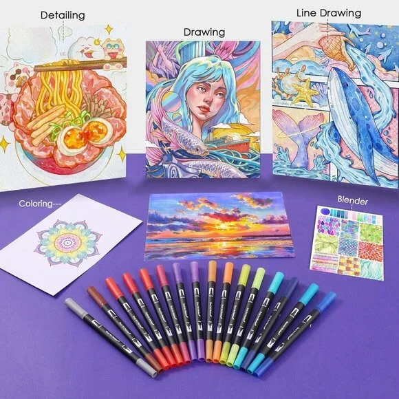 Double Brush Marker Pens, 72 Colors Art Markers Set with Fine Tip and Brush Tip - Picture 6 of 8